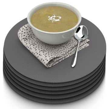 6X PODKŁADKA MATA STÓŁ TALERZ SZARA SKÓRA 38CM