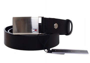 TOMMY HILFIGER PASEK DO SPODNI PLAQUE BELT ADJ 3,5 CM CZARNY r.115