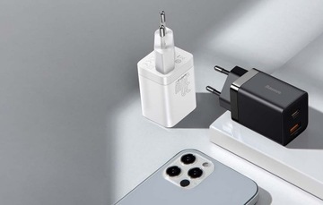 СЕТЕВОЕ ЗАРЯДНОЕ УСТРОЙСТВО 2xUSB QC PD 30 Вт БЫСТРО МОЩНЫЙ USB C USB-C ЧЕРНЫЙ IPHONE 15