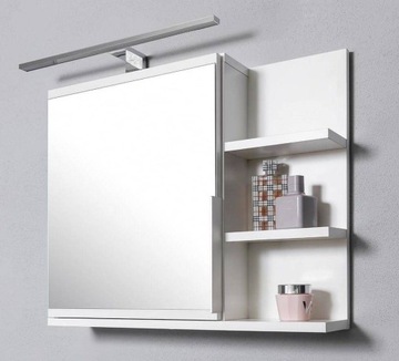 Шкаф для ванной комнаты с зеркалом, полками и светодиодной подсветкой, белый, правый