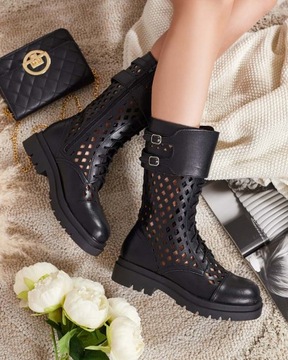 CZARNE AŻUROWE BOTKI DAMSKIE MELBA 41