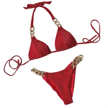STRÓJ KĄPIELOWY BIKINI WELUR VELVET CZERWONY M