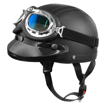KASK MOTOCYKLOWY HEŁM ORZESZEK SKÓRZANY L + GOGLE