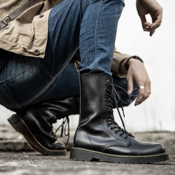 45 GLANY BOTKI OFICERKI DR COMBAT BOOTS SKÓRZANE TRAPERKI KOZAKI 14 DZIUREK