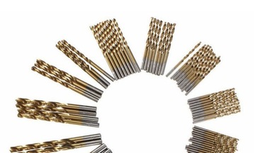 Набор из 50 сверл с прямым хвостовиком из стали с титановым покрытием.