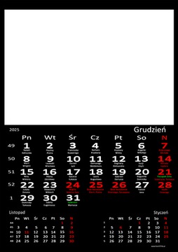 fotokalendarz biurkowy CZARNY - Twoje zdjęcia Oznaczone święto WIGILIA