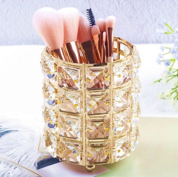 Элегантный органайзер для кистей для макияжа с золотыми кристаллами