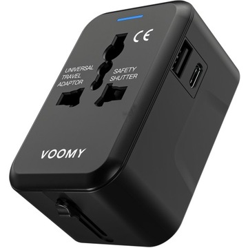 Przejsciowka adapter wtyczka angielska VOOMY, 1x USB-C & 1x USB-A, Czarna
