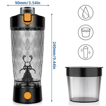 DUŻY SZCZELNY SZEJKER ELEKTRYCZNY NA TRENING SIŁOWNIĘ 550ML CZARNY 1100 MAH