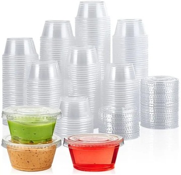 POJEMNIKI + WIECZKA NA SOS DIP DRESSING SOSJERKA 50ml SZCZELNE POKRYWKI