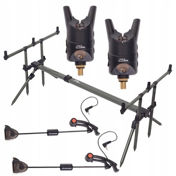 ZESTAW STOJAK NA 3 WĘDKI + 2X SYGNALIZATOR BRAŃ FEEDER LED+ 2X SWINGER LED