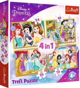 SUPER ZESTAW 4 UKŁADANKI DISNEY PRINCESS KSIĘŻNICZKI