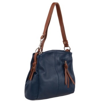Темно -синяя кожаная сумка итальянская мешка защелки Vera Pelle Navy Blue Camel