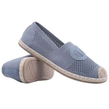 NIEBIESKIE ESPADRYLE DAMSKIE AŻUROWE PÓŁBUTY WSUWANE PŁASKIE TRAMPKI