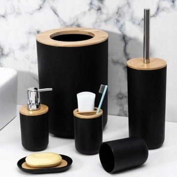НАБОР ДЛЯ ВАННОЙ 6 ЭЛЕМЕНТОВ АКСЕССУАРЫ ДЛЯ ТУАЛЕТА КОРЗИНА ДИСПЕНСЕР ЧЕРНЫЙ НАБОР