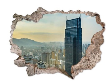 Naklejka na ścianę dziura 3D fototapeta wierzowce