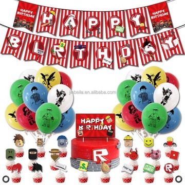 DUŻY ZESTAW URODZINOWY ROBLOX BALONY TOPPERY GIRLAND DEKORACJE