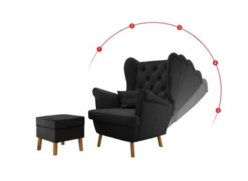 Fotel Uszak Rozkładany z podnóżkiem 2w1 Classic Falcone Black