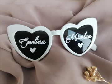 очки-сердечки на свадьбу, девичник, персонализированные с надписями