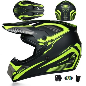 TERENOWY KASK MOTOCYKLOWY ENDURO RĘKAWICZKI MOTOCROSSOWE GOGLE MASKA