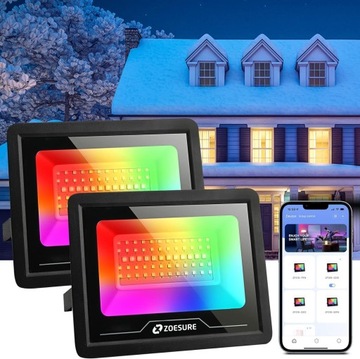 4310 2 REFLEKTORY LED 50W RGBCW 2700lm 2 SZTUKI SMART IP66 ZOESURE ZF319