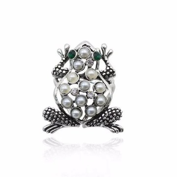 Srebrna żaba Ropucha Klamra Broszka Kwiaty Rhinestone