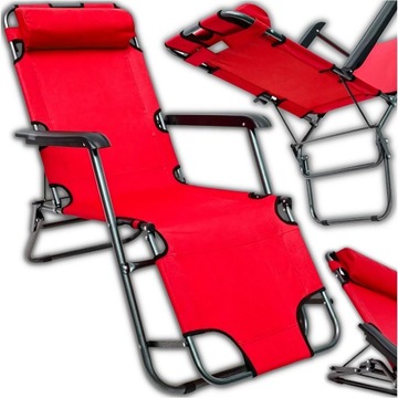 LEŻAK SKŁADANY FOTEL OGRODOWY PLAŻOWY TURYSTYCZNY CZERWONY SKŁADANY LEKKI