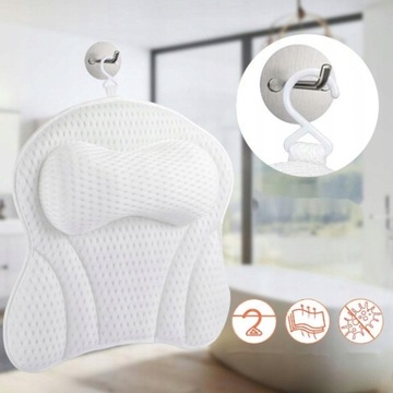 ЭРГОНОМИЧНАЯ ПОДУШКА ДЛЯ ВАННЫ, МЯГКАЯ И УЮТНАЯ ПОДГОЛОВНИК ДЛЯ ВАННЫ, БЕЛЫЙ