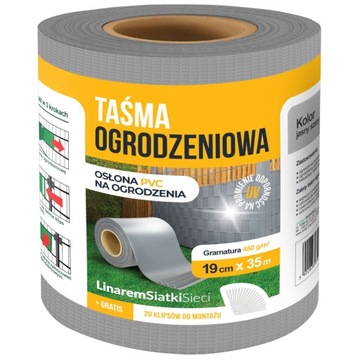 TAŚMA OGRODZENIOWA OSŁONA PANELI PŁOT 19x35m SZARA