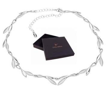 SREBRNA KOLIA Z GAŁĄZEK ELEGANCKA MATOWO-BŁYSZCZĄCA NASZYJNIK KRÓTKI CHOKER