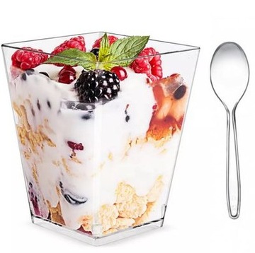 Pucharki kwadratowe + łyżeczki 120 ml 50 szt deser