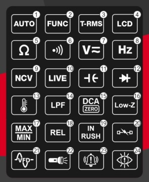 Клеммметр с ЖК-дисплеем + щупы + функция светодиодного фонаря + чехол + батарейки