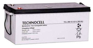 AKUMULATOR AGM TECHNOCELL TCL 12V 200Ah MOCNY TRWAŁY FOTOWOLTAIKA ZASILANIE