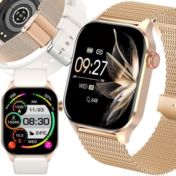 SMARTWATCH DAMSKI POMIAR GLUKOZY CIŚNIENIE KROKI MENU PL ROZMOWY 2 PASKI