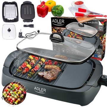 GRILL ELEKTRYCZNY STOŁOWY DUŻY 3000W POKRYWA ADLER