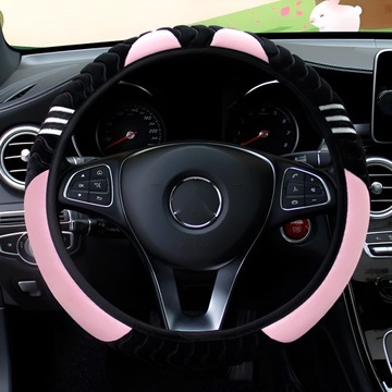 ЧЕХОЛ НА РУЛЬ МЕХОВОЙ КОШКА УНИВЕРСАЛЬНЫЙ ЧЕРНЫЙ РОЗОВЫЙ