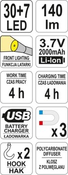СВЕТИЛЬНИК ДЛЯ МАСТЕРСКОЙ 30+7 LED YT-08507 YATO