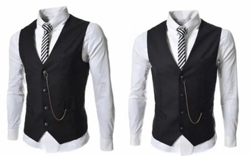 Retro Black Vest Mens Solid Chain Decoration Singl