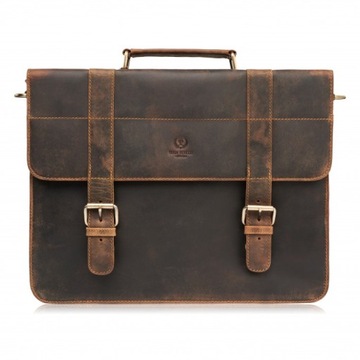 Torba męska na ramię skórzana A4 pojemna aktówka vintage brąz Paolo Peruzzi