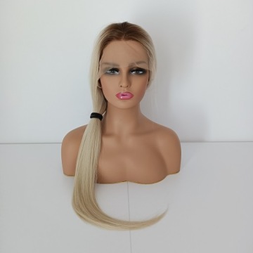 LACE FRONT парик платиновый блондин корни коричневый 40/55/80cm + шапочка GRATIS