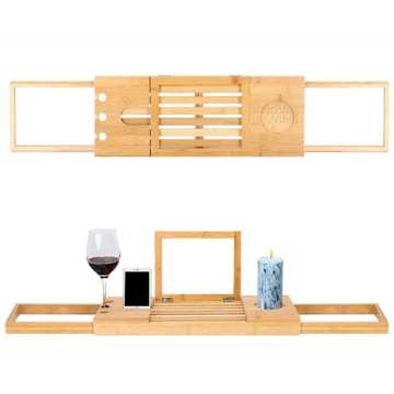 PÓŁKA NA WANNĘ NAKŁADKA BAMBUSOWA REGULOWANA 50-93cm ORGANIZER SPA BAMBUS