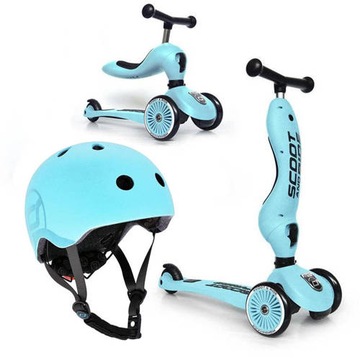 SCOOTANDRIDE BlueBerry ZESTAW HULAJNOGA Jeździk 2w1 + KASK z LED XXS do S 1