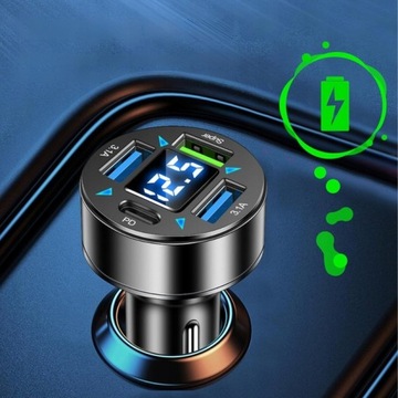 SZYBKA ŁADOWARKA SAMOCHODOWA 66W 3XQC MOCNA 4XUSB 7A SZYBKI KABEL 3W1
