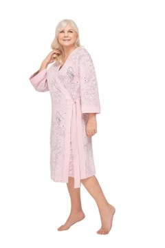 SZLAFROK DAMSKI XL RÓŻOWY ELEGANCKI DŁUGI PODOMKA BAWEŁNA WIĄZANY BABCI MAM