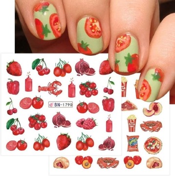 ВОДНЫЕ НАКЛЕЙКИ для украшения ногтей, лист из 12 рисунков, летние фруктовые украшения