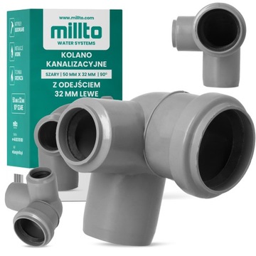Kolano KANALIZACYJNE 50 mm 90° PCV Redukcyjne Odejście LEWE 32 mm Kolanko