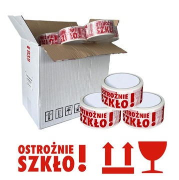 TAŚMA BEZPIECZEŃSTWA TAŚMY PAKOWE Z NADRUKIEM OSTROŻNIE SZKŁO 36 SZT KARTON