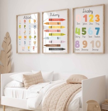 Набор из 3-х ОБРАЗОВАТЕЛЬНЫХ плакатов А4 А4 Алфавит Цвета Цифры Различные узоры