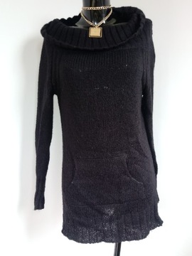 Czarny długi sweter golf Bershka M tunika sukienka