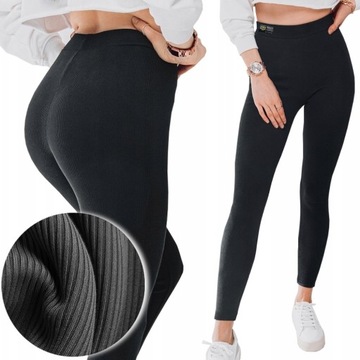 LEGGINSY z WYSOKIM STANEM PRĄŻKOWANE MODELUJĄCE BAWEŁNA KRYJĄCE PREMIUM M/L